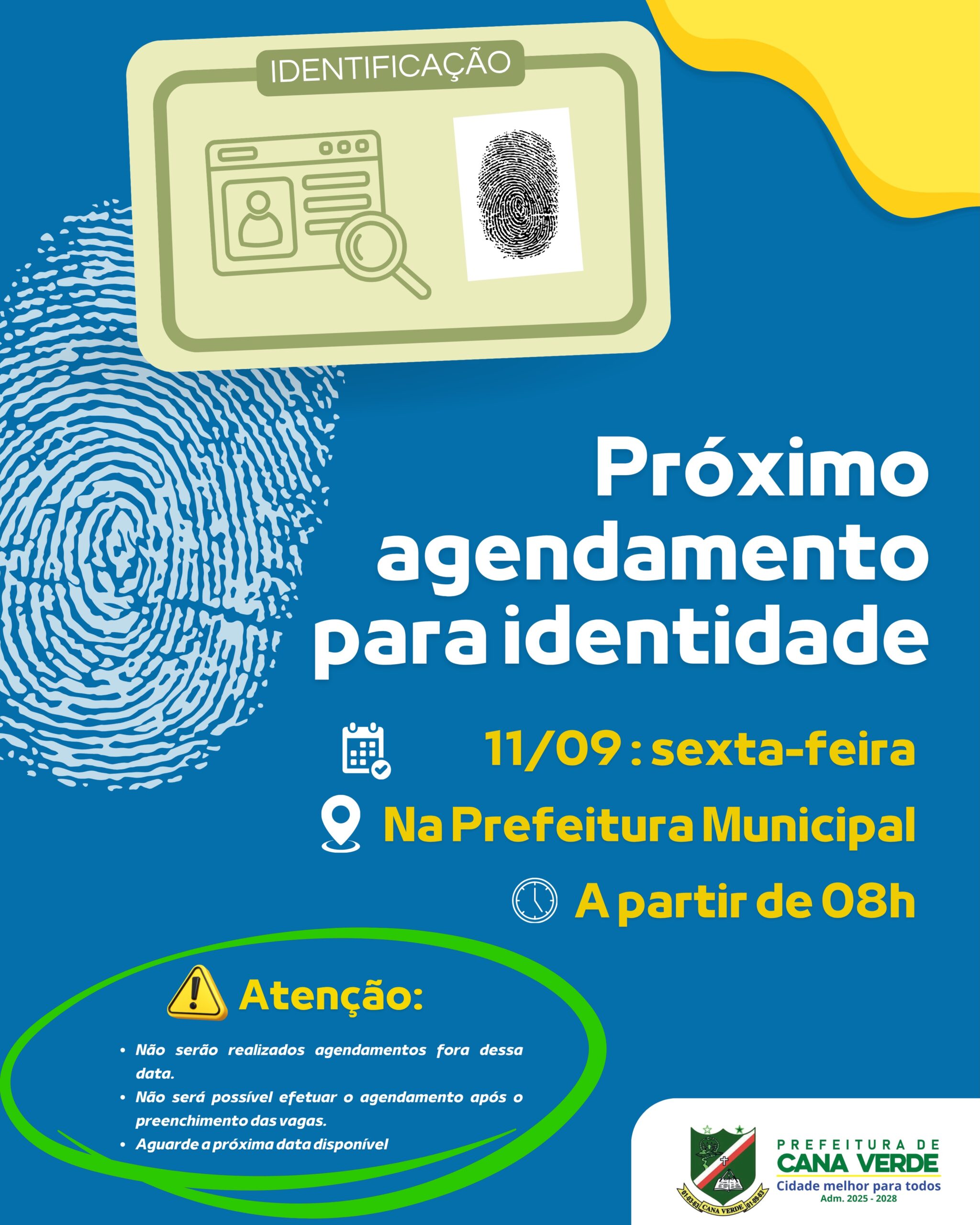 Nova data para agendamento da identidade em Cana Verde